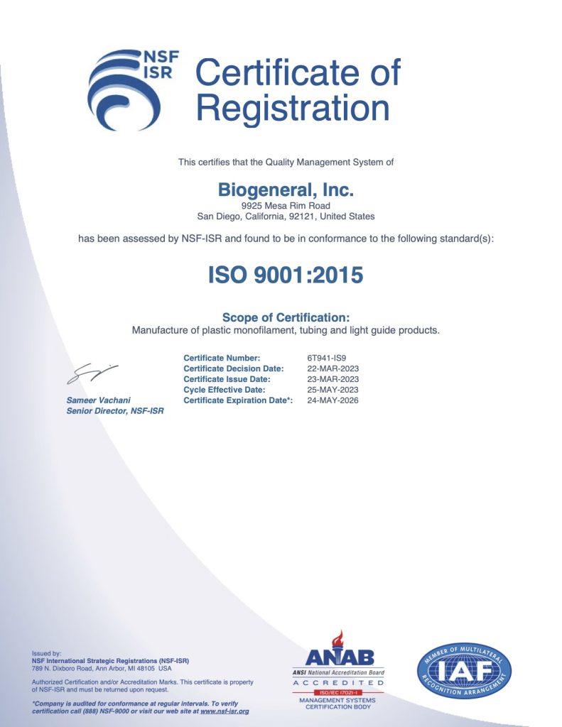 Biogeneral ISO9001:2015 Certificate, issues 2022